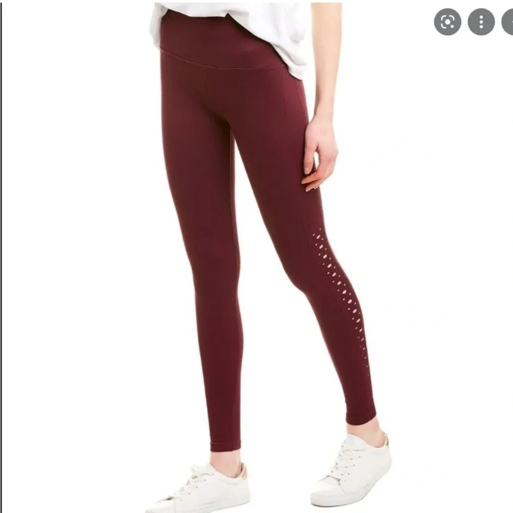 Spiritual Gangster Self Love Yoga Leggings Burgundy Maroon Cutout Rib High Rise